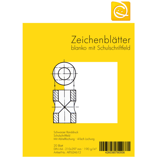 Schulzeichenkarton blanko A4 mit Rand und Schriftfeld, 20 Blatt